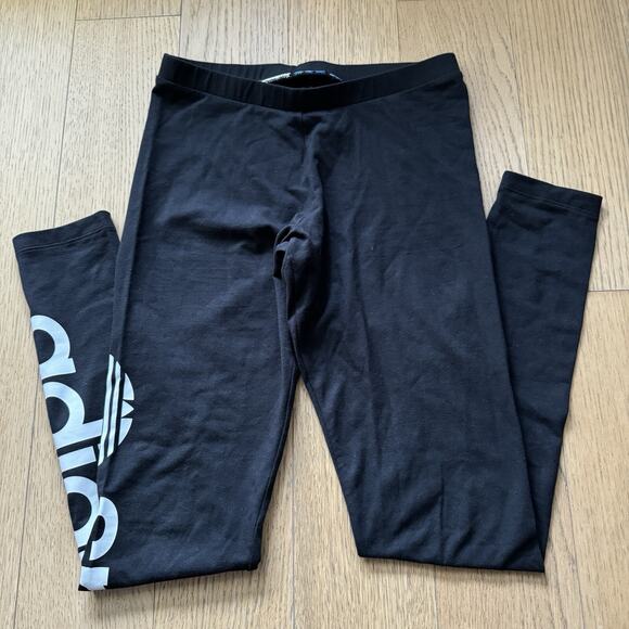 Adidas Women's High-Rise Cotton Legging With Logo Print At Leg - Size M - Picture 3 of 4